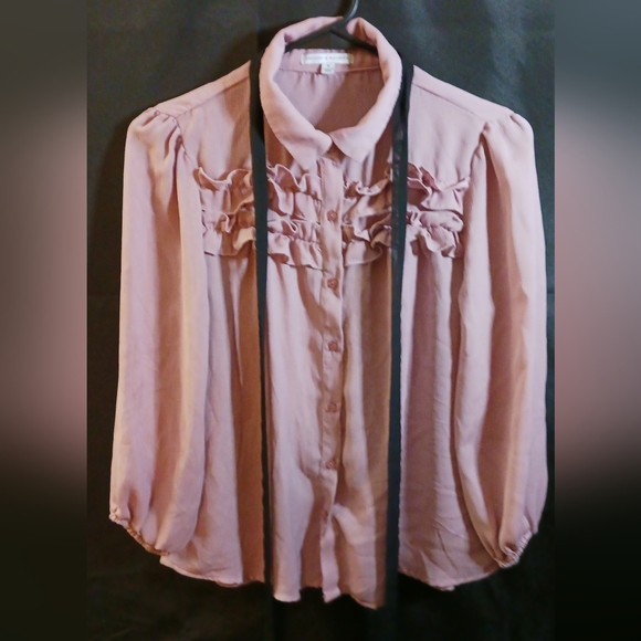 Crescent & Willough Mauve Ruffle Blouse Sz Med - Picture 7 of 8